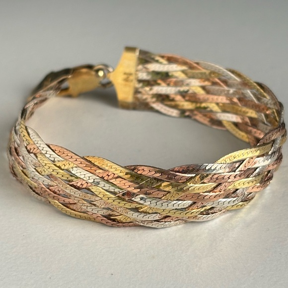 Vintage Sterling silver & Gold Plate Woven Braided Milor Italy Bracelet - Picture 2 of 15